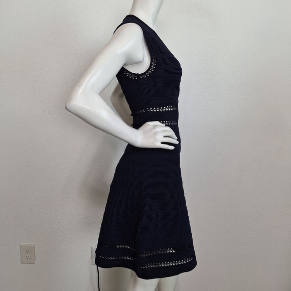 Cupcakes & Cashmere “NEW” Preppy Navy Blue Ink Rib Knit Minimalist Midi Dress XS - Picture 7 of 12